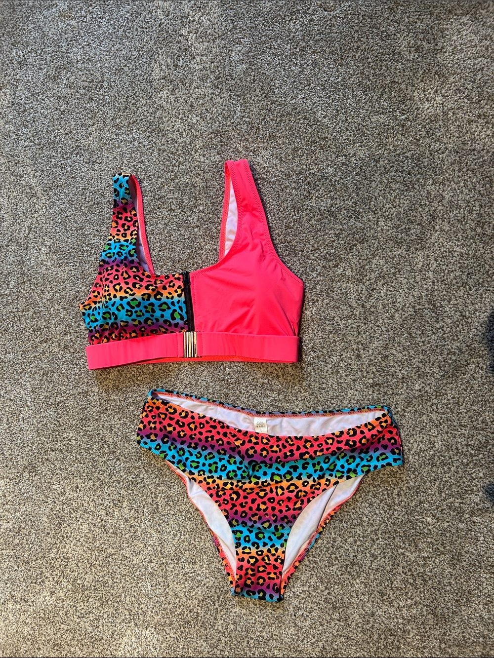 Source Unknown Neon Pink & Multicolor Leopard Print Bikini